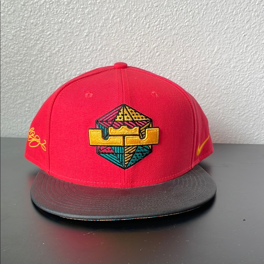 Nike lebron Red and Black Hat with Yellow Logo
